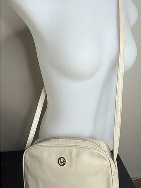Vintage Dior VIP Cream Leather Crossbody Bag with Gold Accent